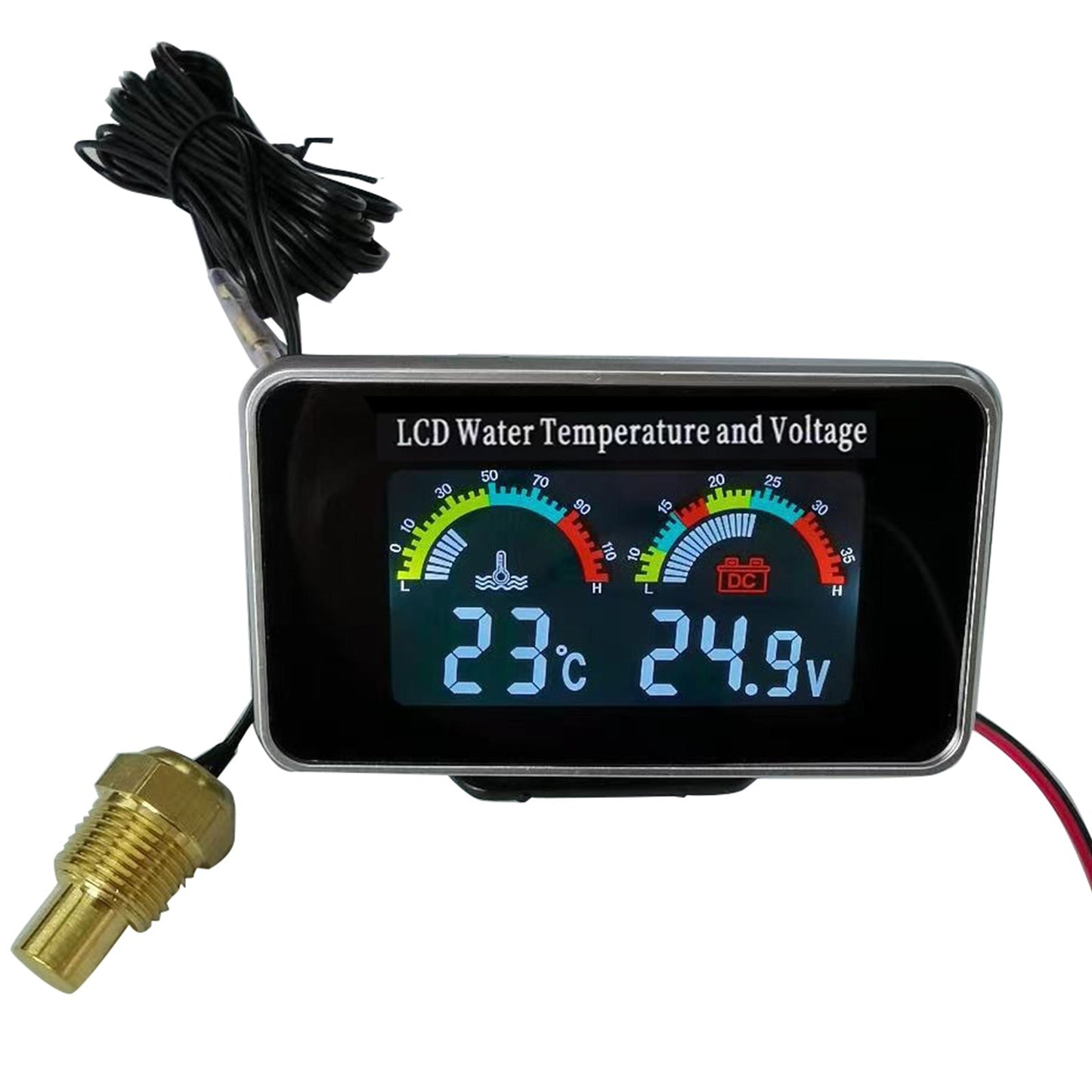 2 In1 Car Digital LCD Water Temperature Meter Voltmeter Gauge 12V/24V Display-3